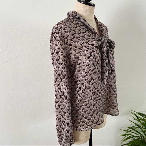 Loft tie front neck blouse office work attire professional business long sleeve - Picture 4 of 6